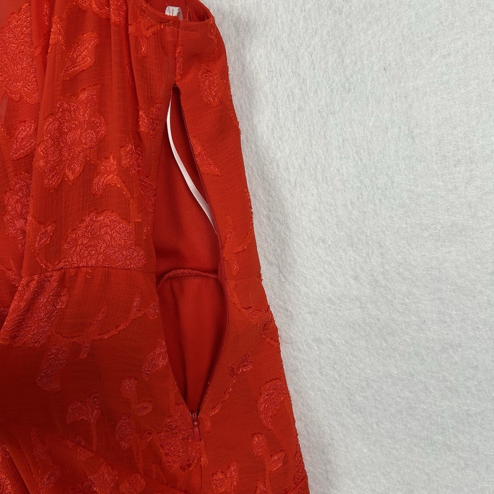 Premier Amour Women Floral Fit Flare Faux Wrap Red Dress Size 10 Bow V Neck Love - Picture 6 of 11